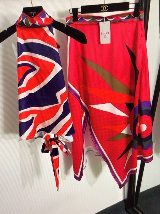 Emilio Pucci Tops - Emilio Pucci Bold Abstract Silk Top and Skirt Set - Red Multi